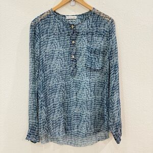 Isabel Marant Etoille Women's 44 Silk Sheer Blue Long Sleeve Buttoned Blouse Top